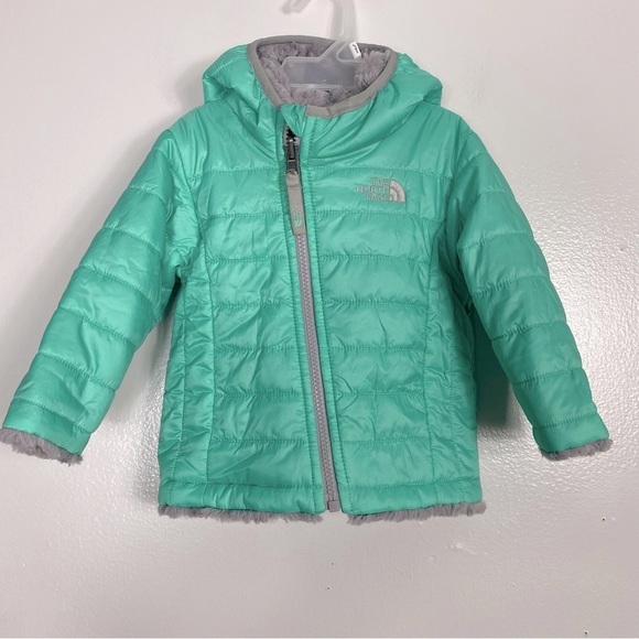 North Face Mossbud Baby Girls' Hooded Coat Jacket 6-12 months reversible - Picture 1 of 10